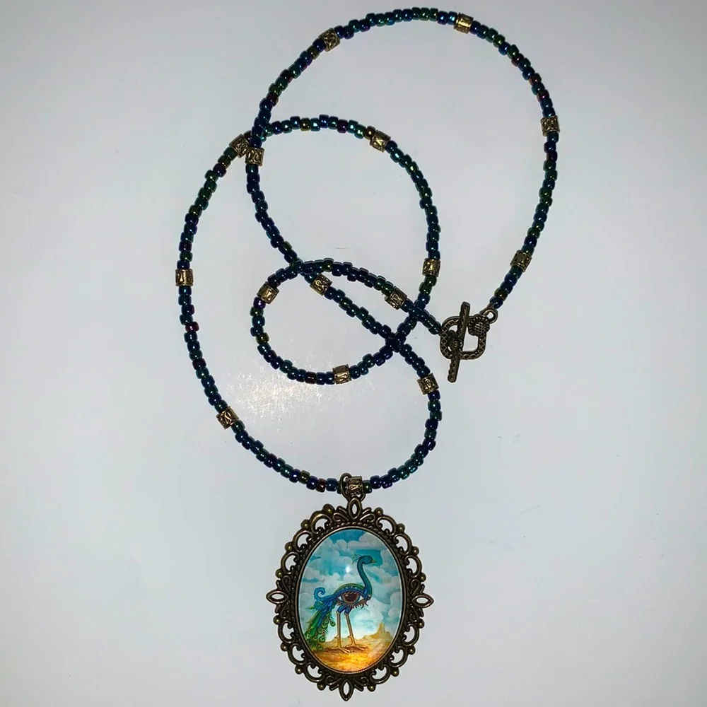 Evil Eye Peacock Pendant Necklace - Picture 2 of 6